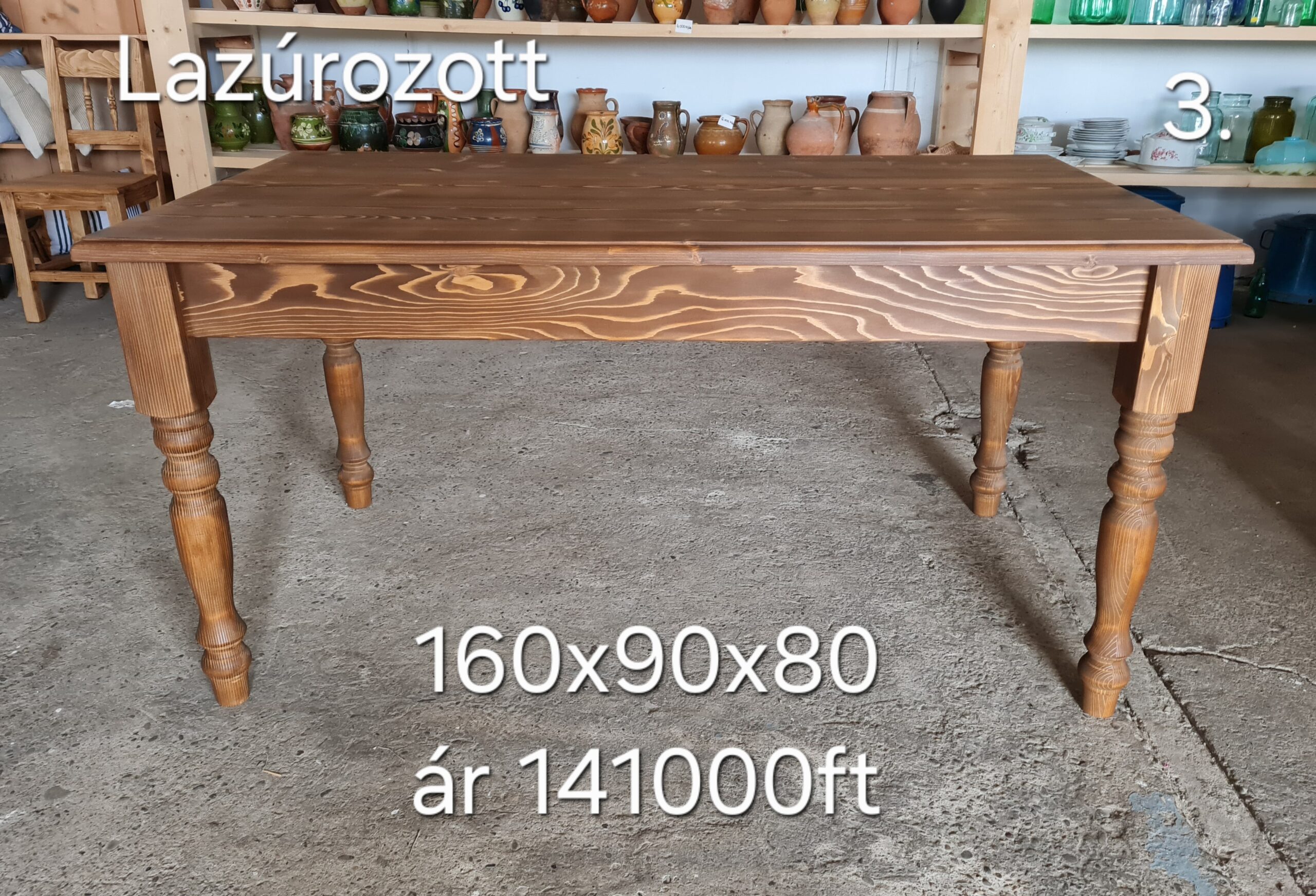 E. Esztergált lábú asztal 160x90x80 - új készítésű - Image 5