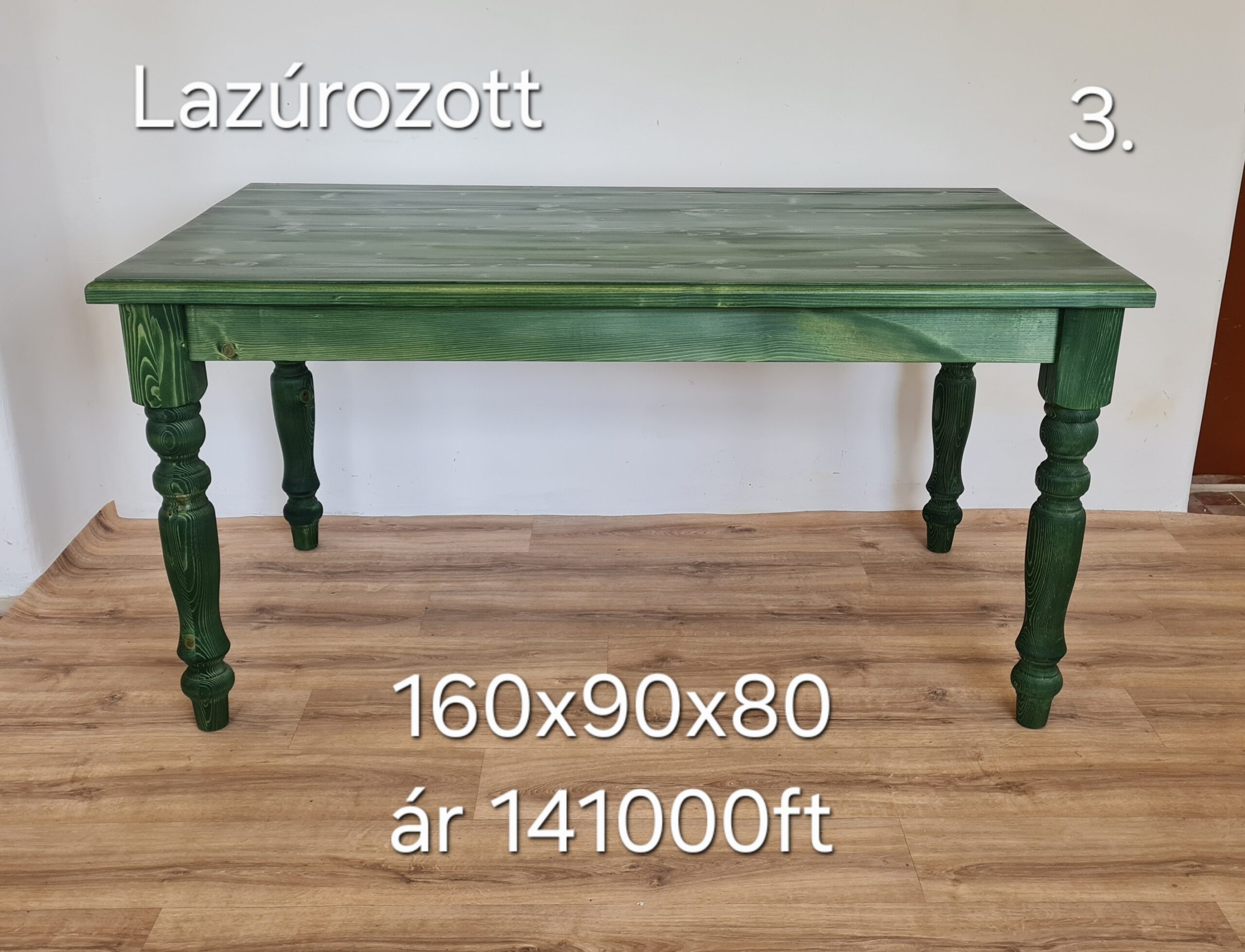 E. Esztergált lábú asztal 160x90x80 - új készítésű - Image 6
