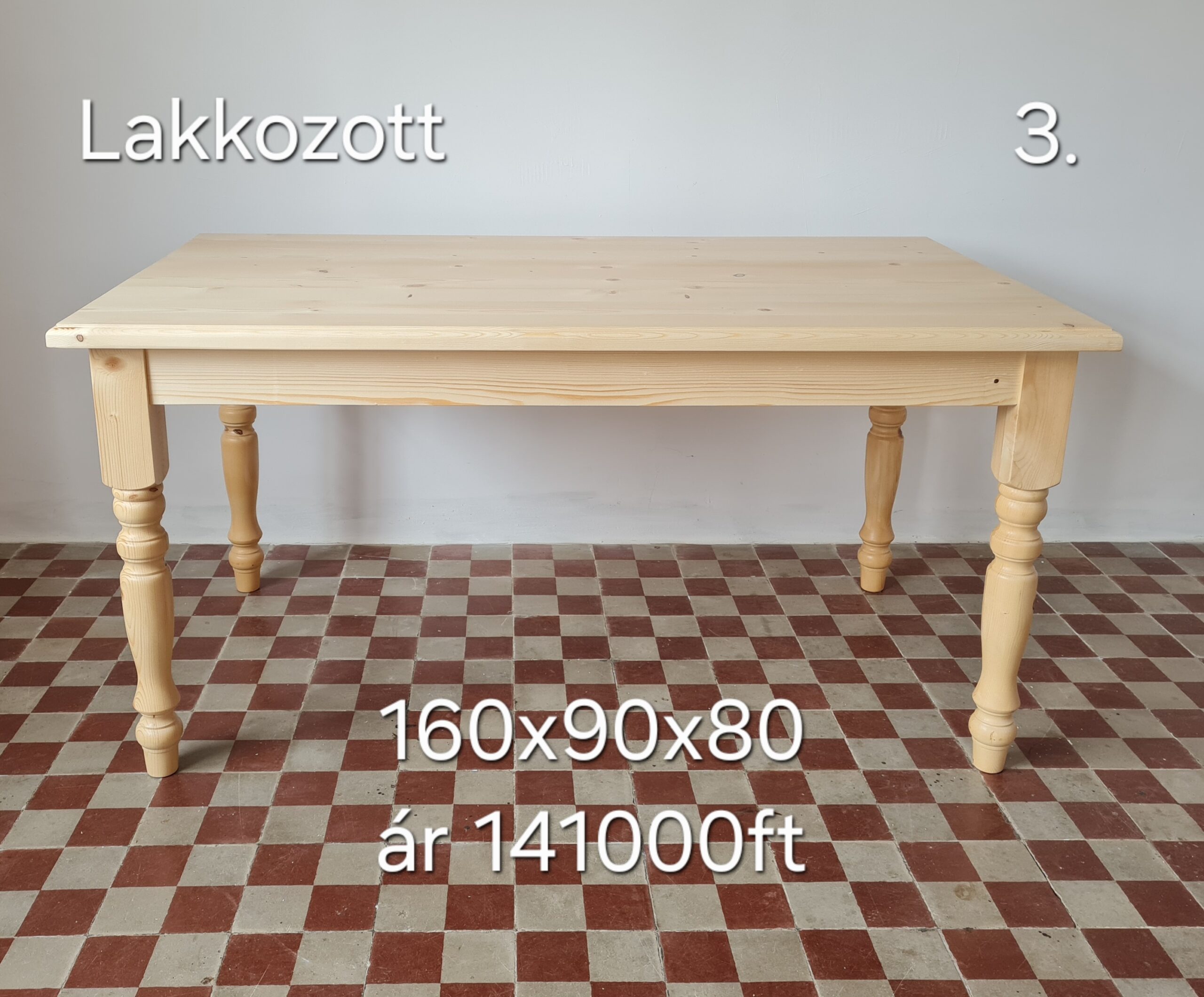 E. Esztergált lábú asztal 160x90x80 - új készítésű - Image 7