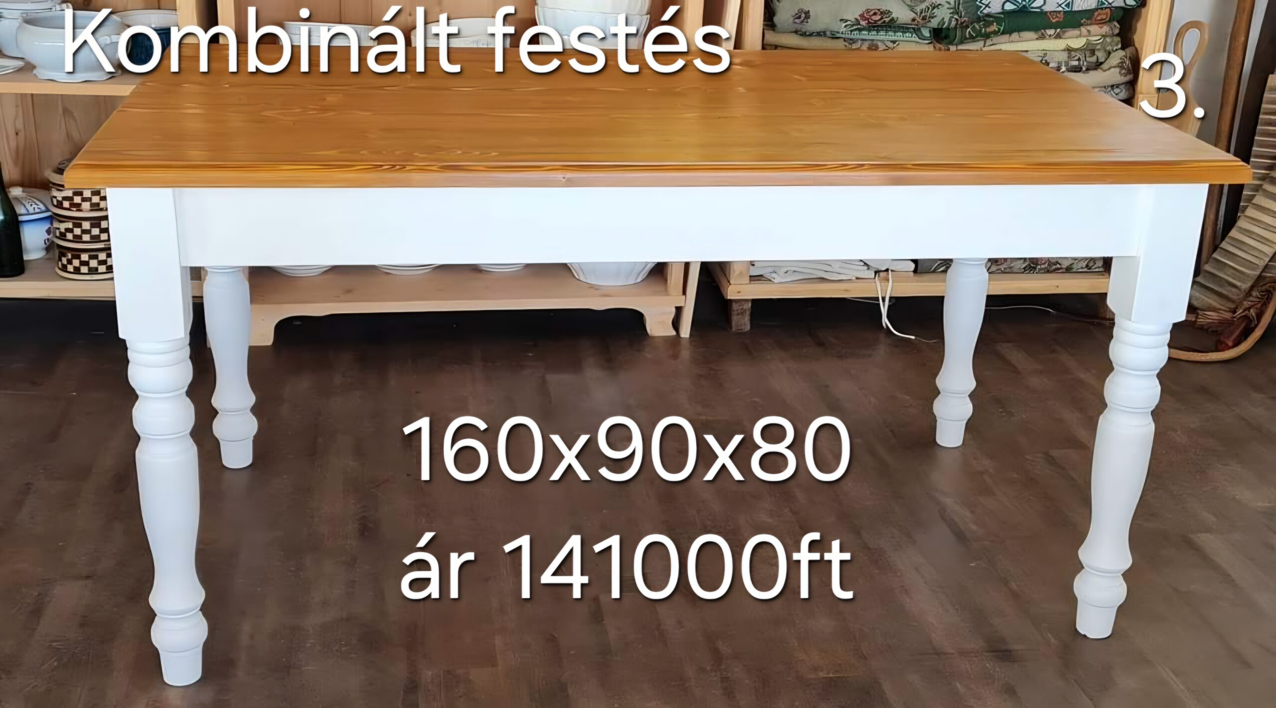 E. Esztergált lábú asztal 160x90x80 - új készítésű - Image 10