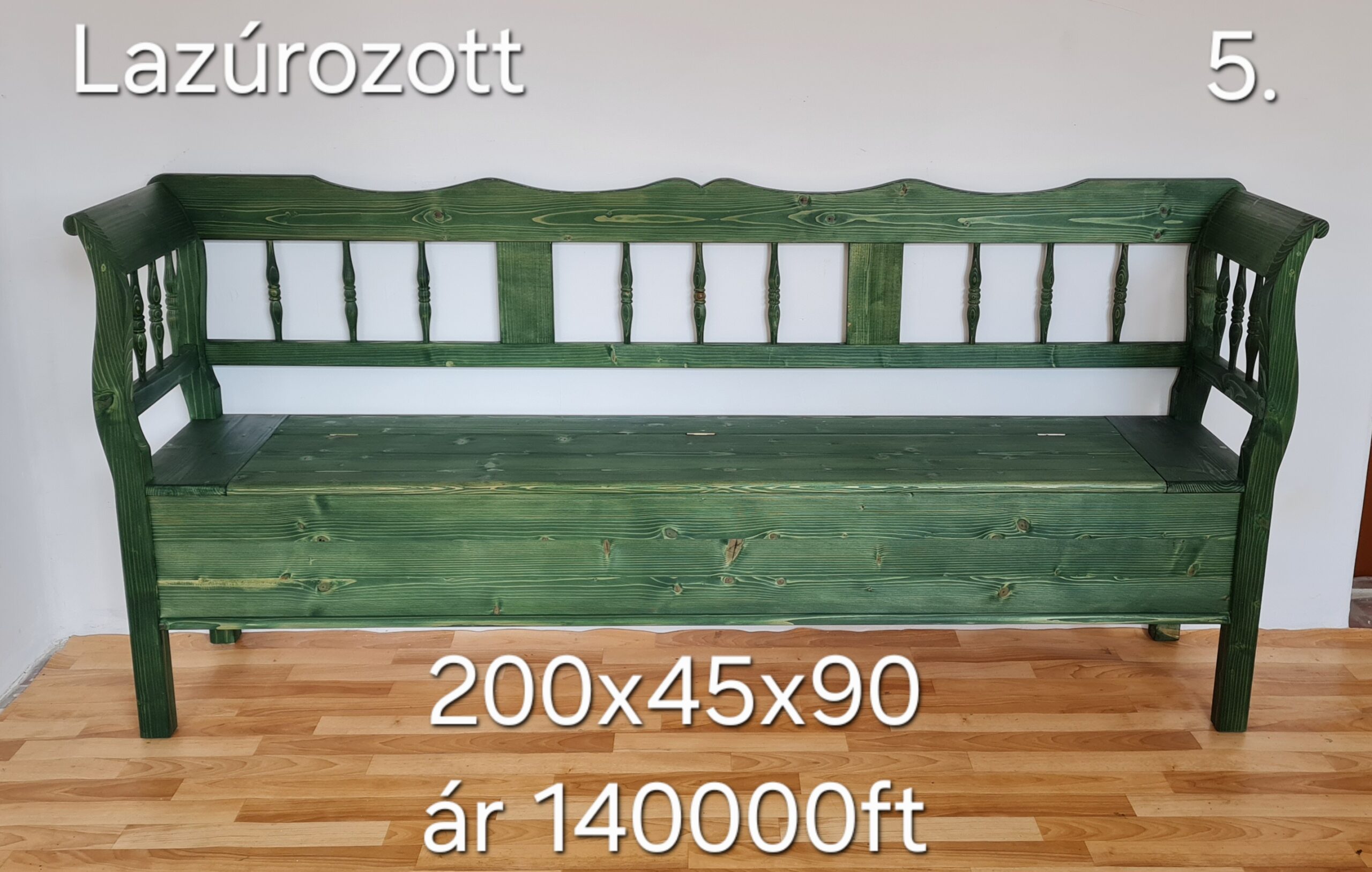 J. Esztergált karosláda 200x45x90cm – új készítésű - Image 5