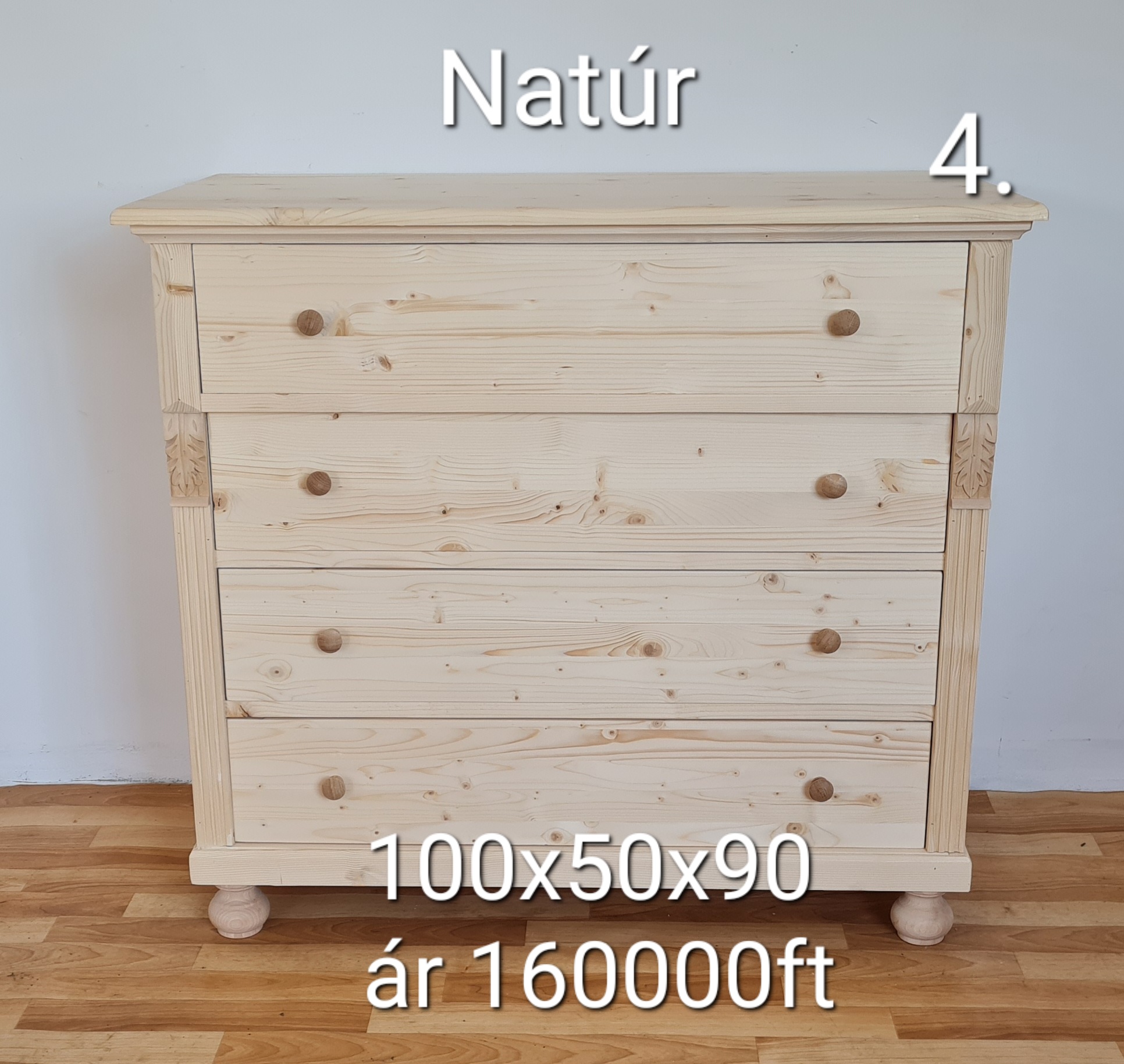 D. Komód 4fiókos, díszes 100x50x90cm - új készítésű - Image 2