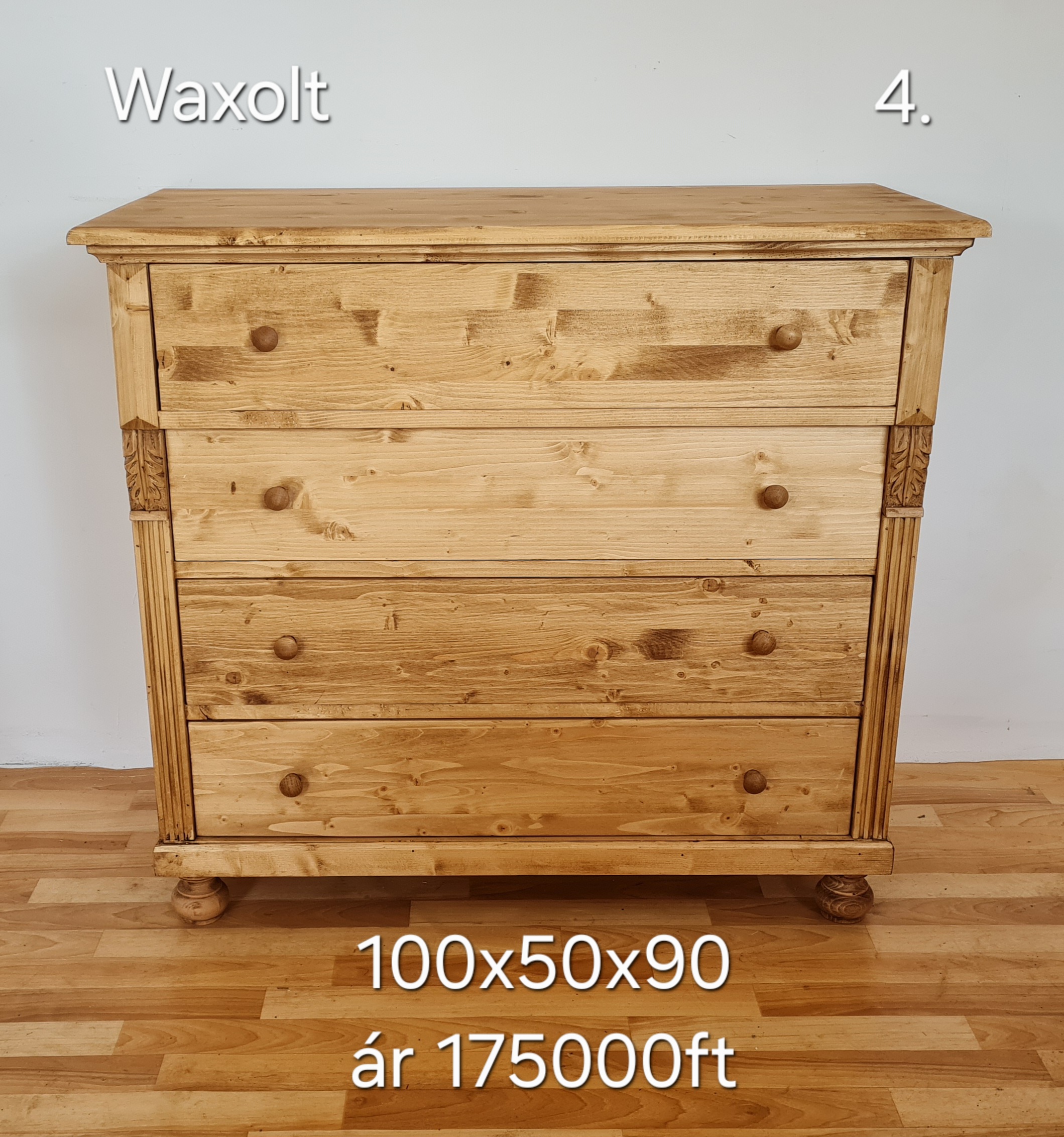 D. Komód 4fiókos, díszes 100x50x90cm - új készítésű - Image 7