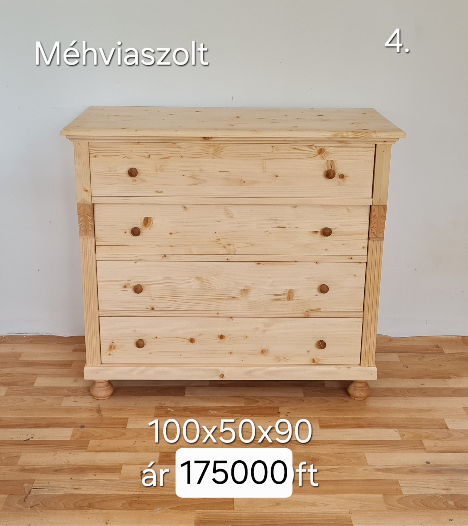 D. Komód 4fiókos, díszes 100x50x90cm - új készítésű - Image 4