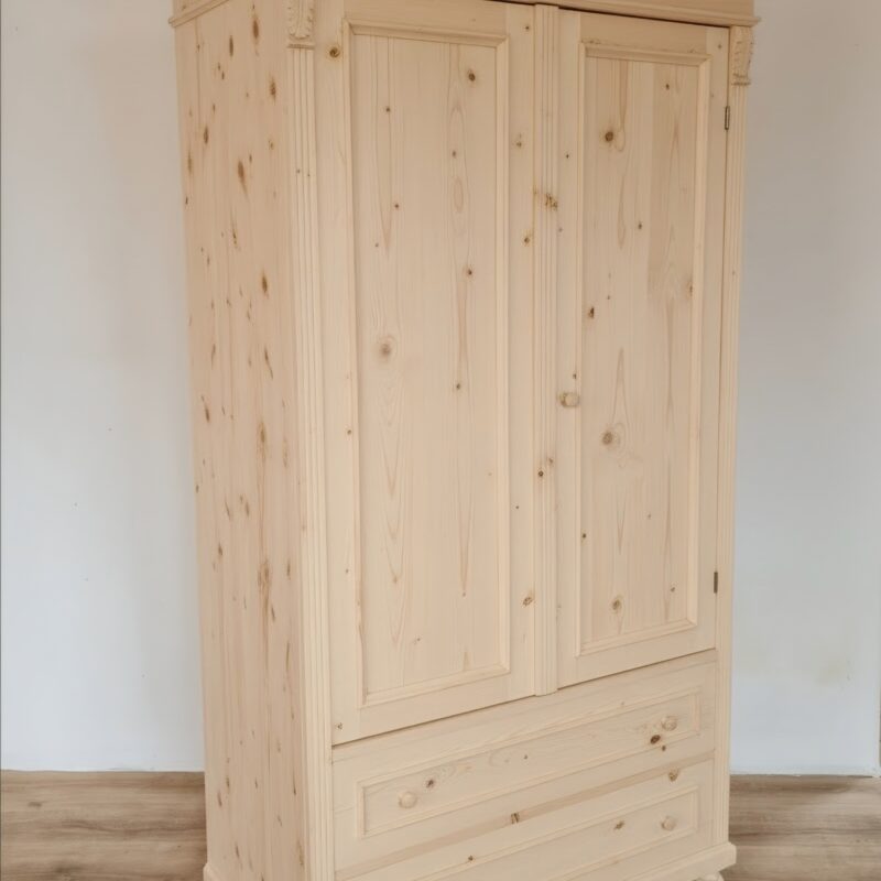D. Raktáron Ruhásszekrény díszes, 2 nagy fiók, válfás 110x60x200cm – új készítésű