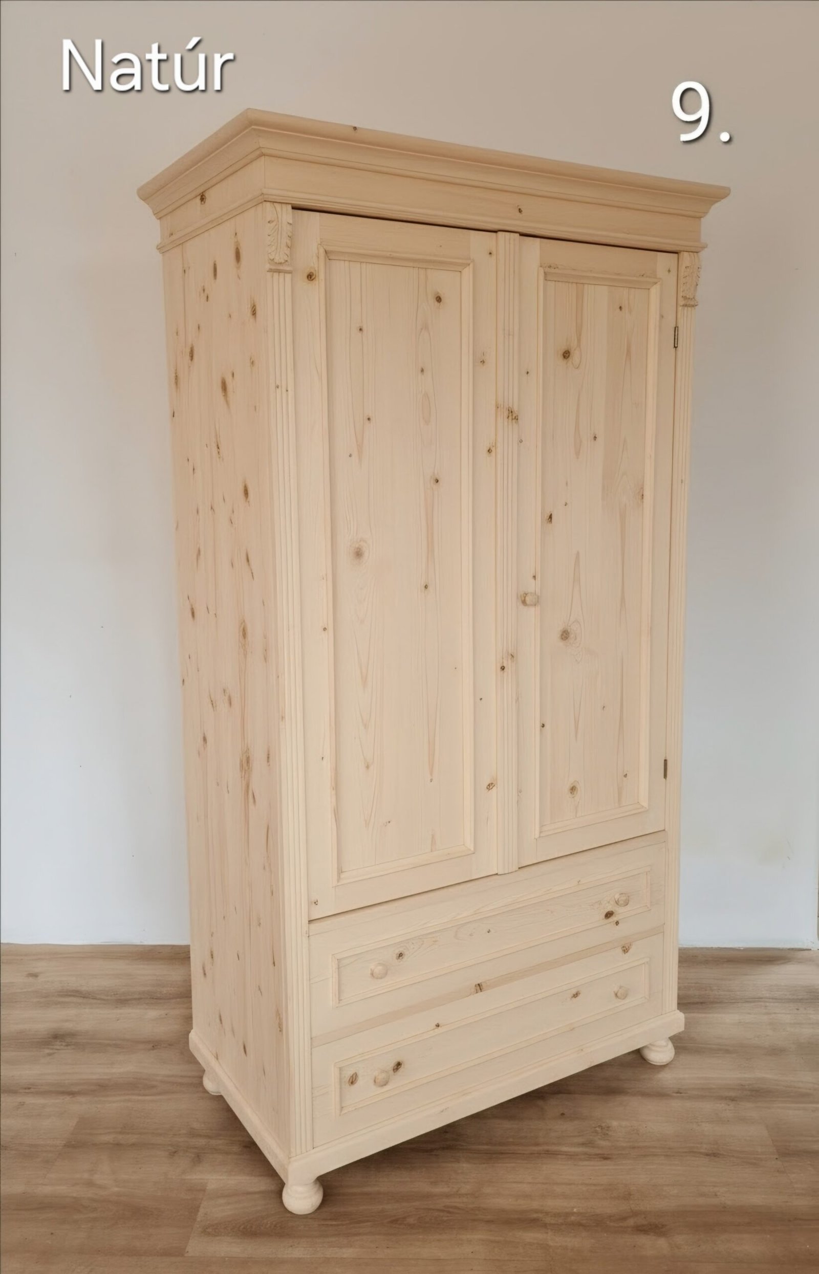 D. Raktáron Ruhásszekrény díszes, 2 nagy fiók, válfás 110x60x200cm – új készítésű
